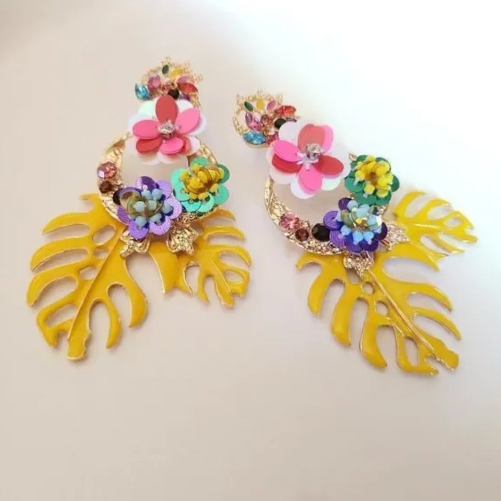 New! Zara Tropical Leaves Drop Earrings - Picture 7 of 9